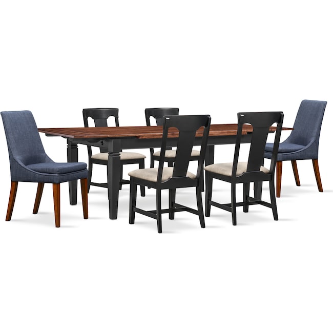 Dining Room Furniture - Adler Dining Table, 4 Side Chairs and 2 Upholstered Side Chairs