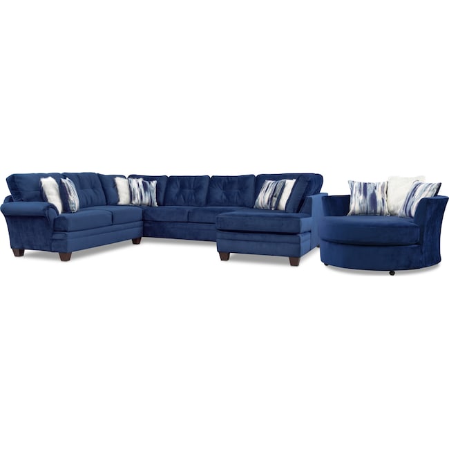 Living Room Furniture - Cordelle 3-Piece Sectional and Swivel Chair Set - Blue