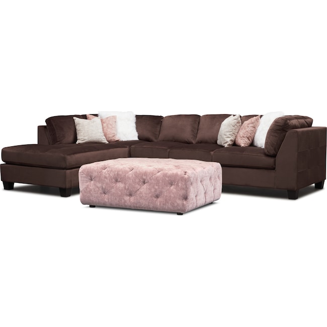 Living Room Furniture - Mackenzie 2-Piece Sectional with Accent Pillows + FREE OTTOMAN
