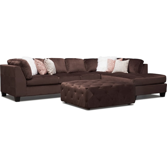 Living Room Furniture - Mackenzie 2-Piece Sectional with Accent Pillows + FREE OTTOMAN