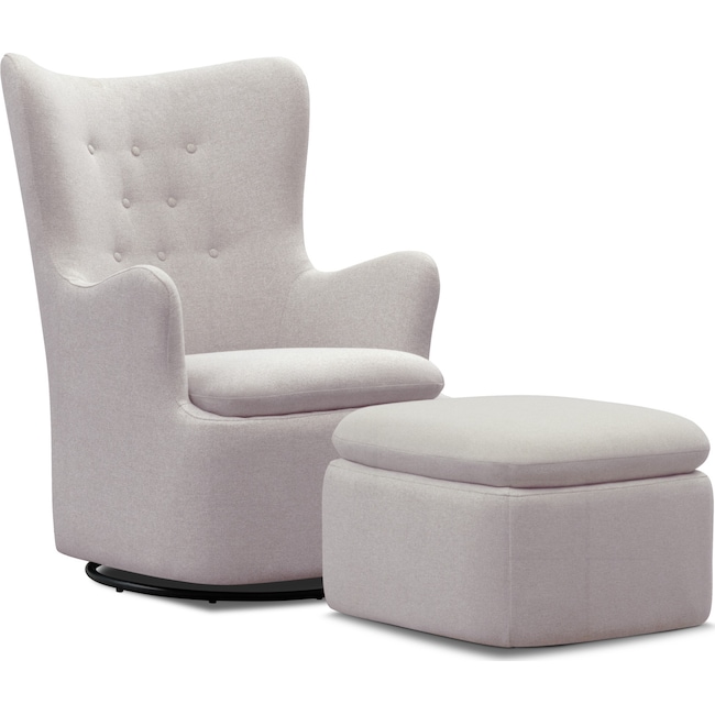 Living Room Furniture - Addie Swivel Chair and Ottoman Set - Gray