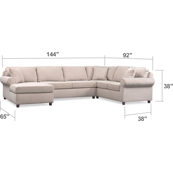 Living Room Furniture - Ashton 3-Piece Sectional with Chaise