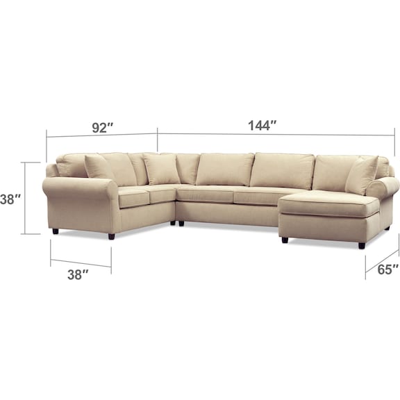 Living Room Furniture - Ashton 3-Piece Sectional with Chaise