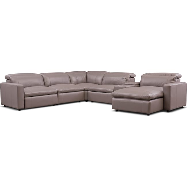 Living Room Furniture - Happy 6-Piece Dual-Power Reclining Sectional with Chaise and 2 Reclining Seats