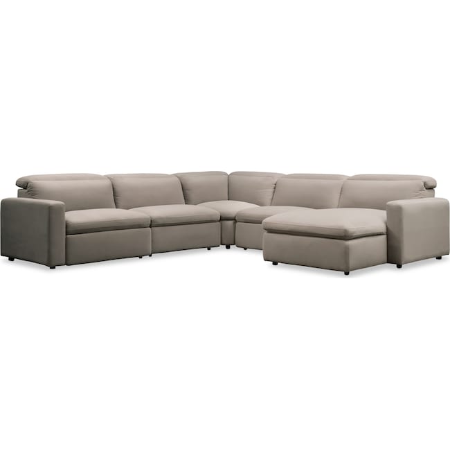 Living Room Furniture - Happy 5-Piece Dual Power Reclining Sectional with Right-Facing Chaise and 3 Reclining Seats - Shitak