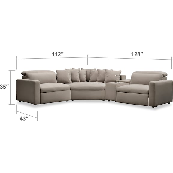 Living Room Furniture - Happy 4-Piece Dual-Power Reclining Sectional with 2 Reclining Seats and Cuddler - Shitake
