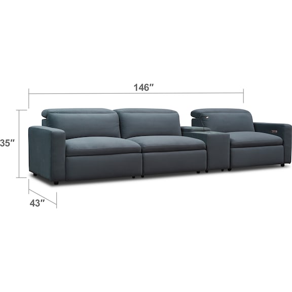 Living Room Furniture - Happy 4-Piece Dual Power Reclining Sofa with Console