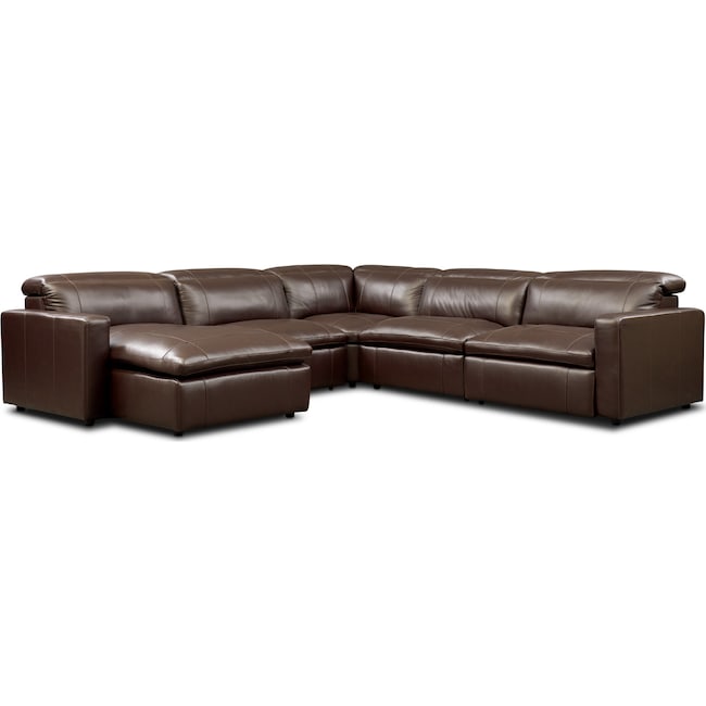 Living Room Furniture - Happy 5-Piece Dual-Power Reclining Sectional with Chaise and 2 Reclining Seats