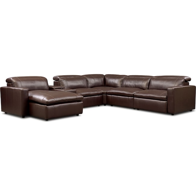 Living Room Furniture - Happy 6-Piece Dual-Power Reclining Sectional with Chaise and 2 Reclining Seats