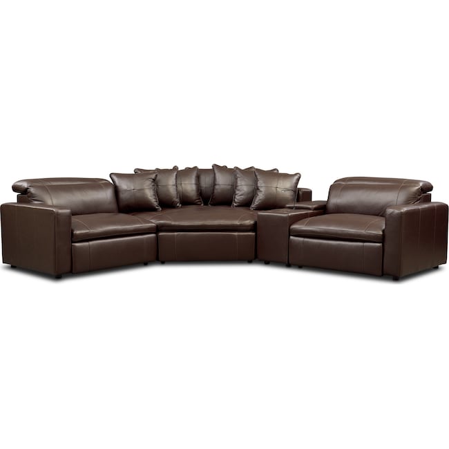 Living Room Furniture - Happy 4-Piece Dual-Power Reclining Sectional with 2 Reclining Seats and Cuddler