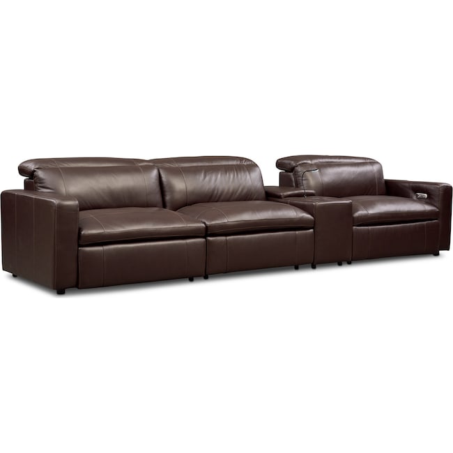 Living Room Furniture - Happy 4-Piece Dual-Power Reclining Sofa with Console