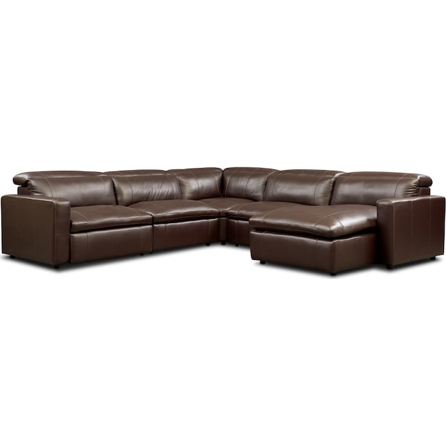 Living Room Furniture - Happy 5-Piece Dual-Power Reclining Sectional with Chaise and 2 Reclining Seats