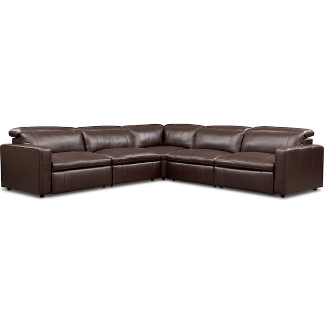 Living Room Furniture - Happy 5-Piece Dual-Power Reclining Sectional with 3 Reclining Seats