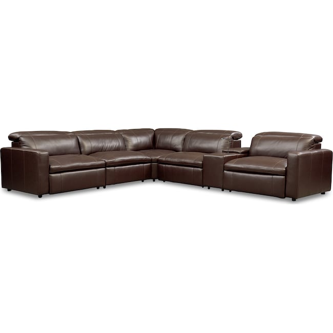 Living Room Furniture - Happy 6-Piece Dual-Power Reclining Sectional with 3 Reclining Seats
