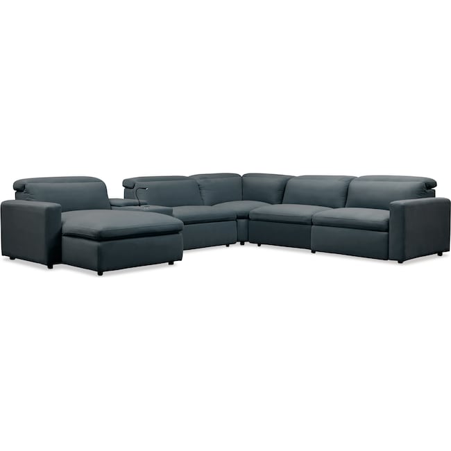 Living Room Furniture - Happy 6-Piece Dual Power Reclining Sectional with Chaise