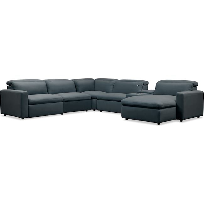 Living Room Furniture - Happy 6-Piece Dual-Power Reclining Sectional with Chaise and 2 Reclining Seats