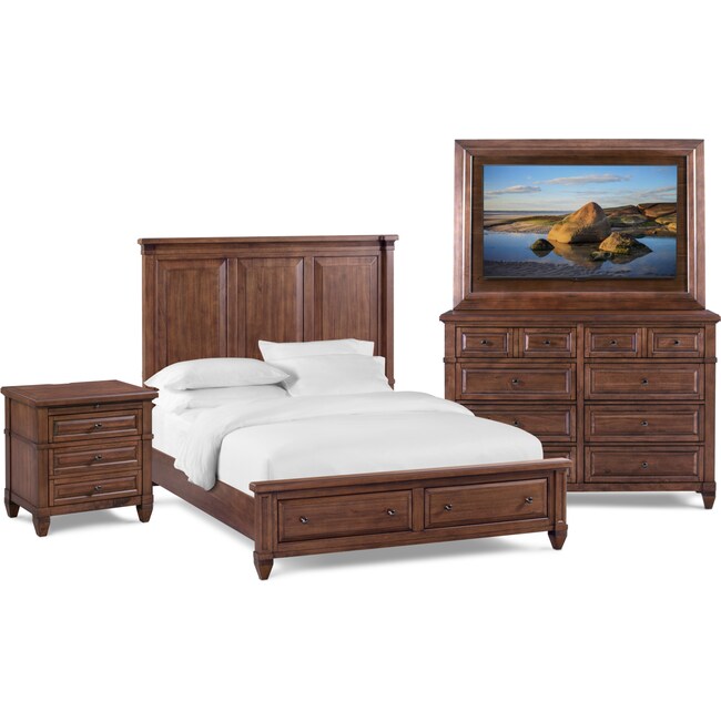 Bedroom Furniture - Rosalie 6-Piece Storage Bedroom Set with Nightstand, Dresser and TV Mount