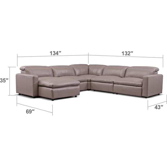 Living Room Furniture - Happy 5-Piece Dual-Power Reclining Sectional with Chaise and 3 Reclining Seats