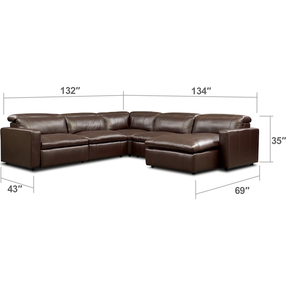Living Room Furniture - Happy 5-Piece Dual-Power Reclining Sectional with Chaise and 2 Reclining Seats