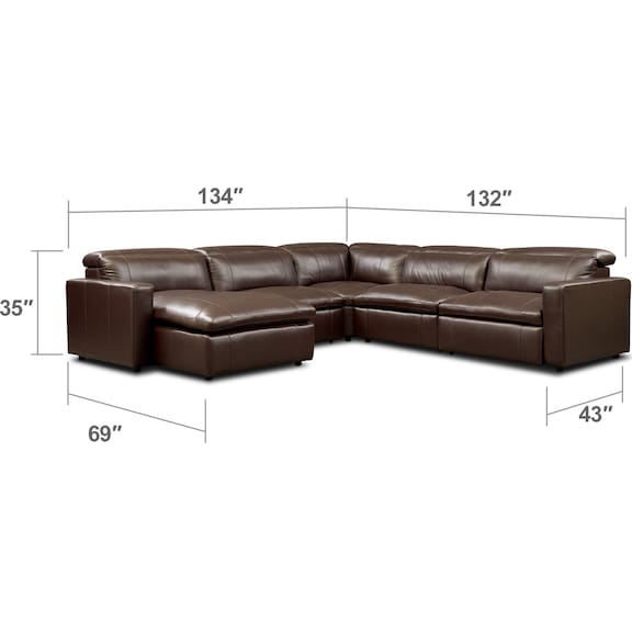Living Room Furniture - Happy 5-Piece Dual-Power Reclining Sectional with Chaise and 2 Reclining Seats