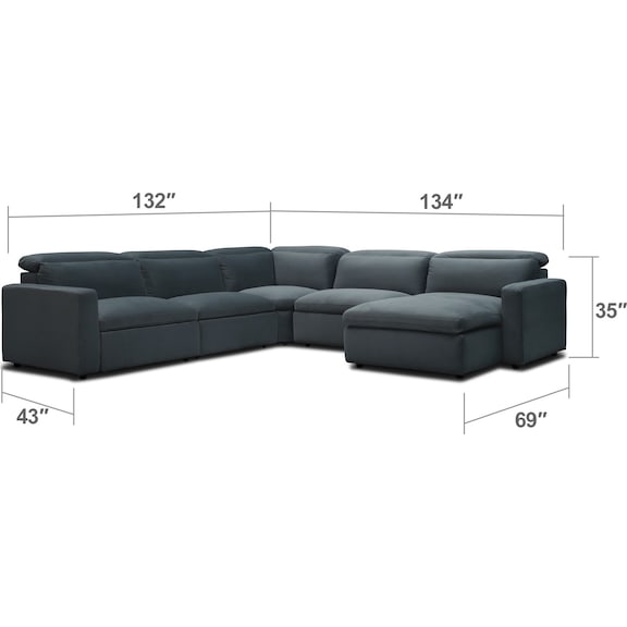Living Room Furniture - Happy 5-Piece Dual Power Reclining Sectional with Chaise