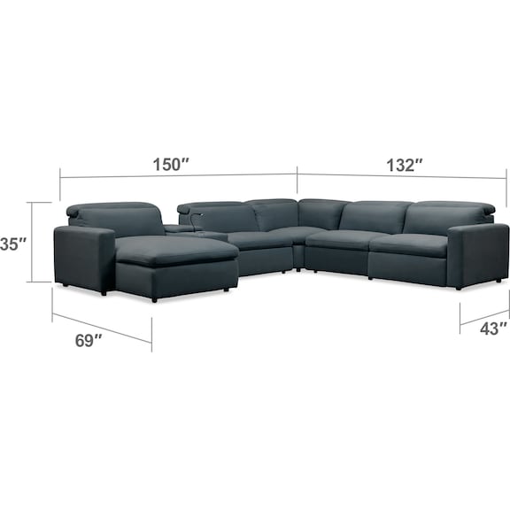 Living Room Furniture - Happy 6-Piece Dual Power Reclining Sectional with Chaise