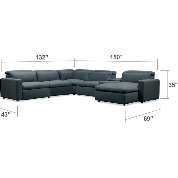 Living Room Furniture - Happy 6-Piece Dual-Power Reclining Sectional with Chaise and 2 Reclining Seats