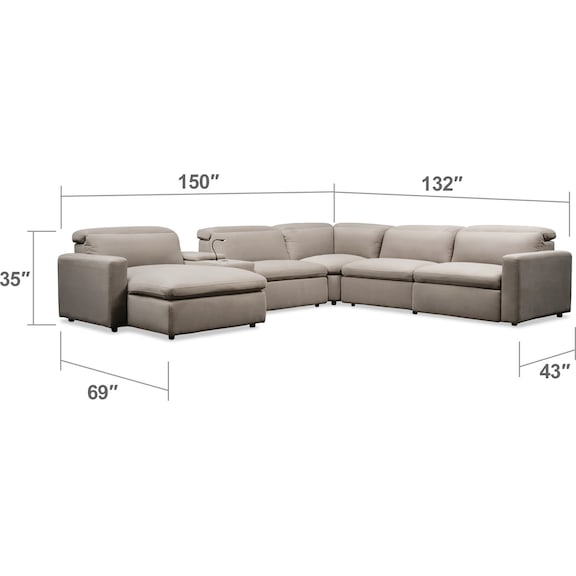 Living Room Furniture - Happy 6-Piece Dual-Power Reclining Sectional with Chaise and 2 Reclining Seats