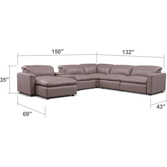 Living Room Furniture - Happy 6-Piece Dual-Power Reclining Sectional with Chaise and 2 Reclining Seats