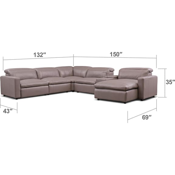 Living Room Furniture - Happy 6-Piece Dual-Power Reclining Sectional with Chaise and 2 Reclining Seats