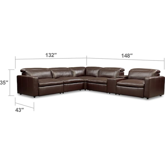 Living Room Furniture - Happy 6-Piece Dual-Power Reclining Sectional with 3 Reclining Seats