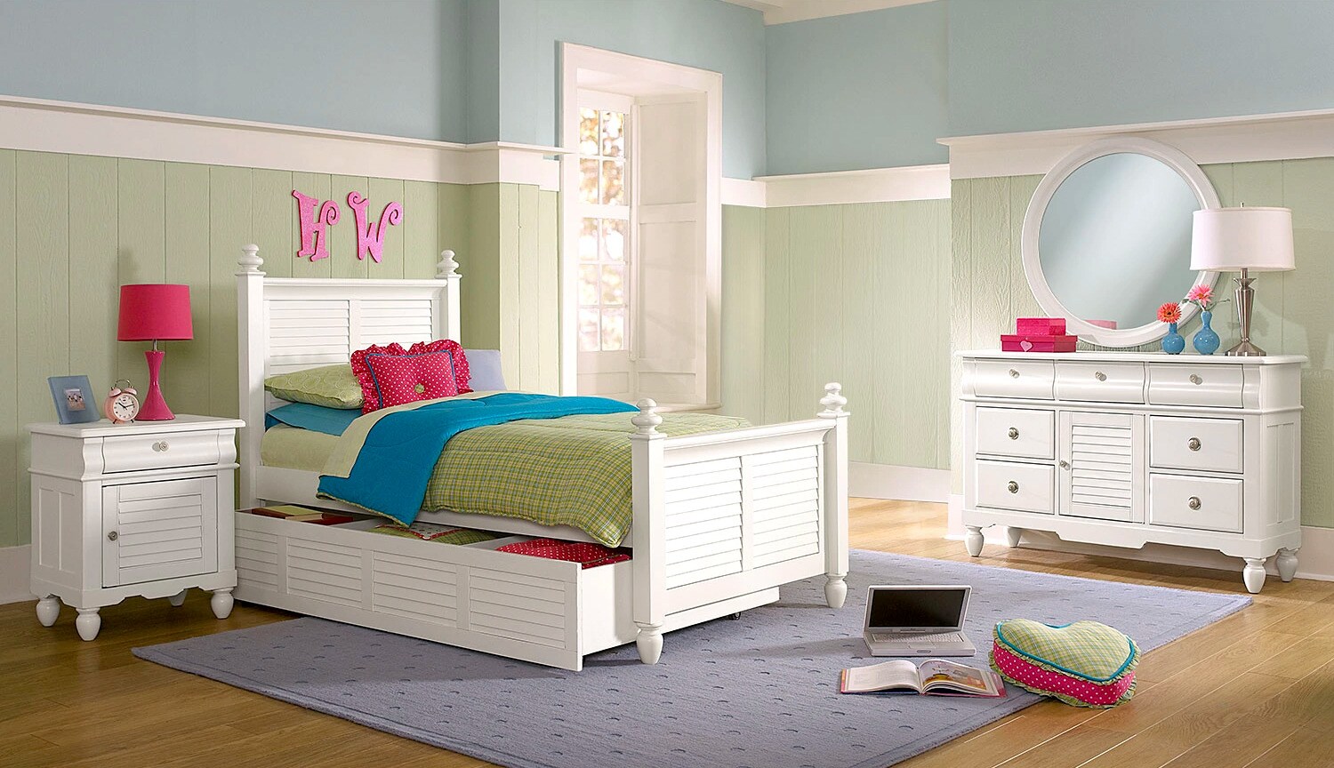 Seaside 7 Piece Twin Bedroom Set With Trundle White