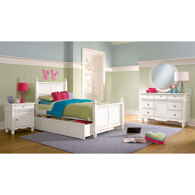 Seaside 7 Piece Twin Bedroom Set With Twin Trundle White