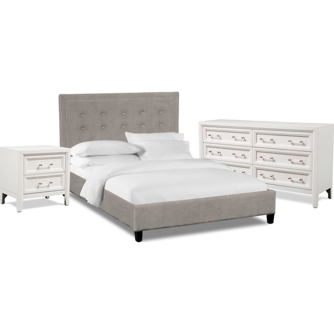 Bedroom Furniture - Charlie 5-Piece Upholstered Bedroom Set with Dresser and Nightstand