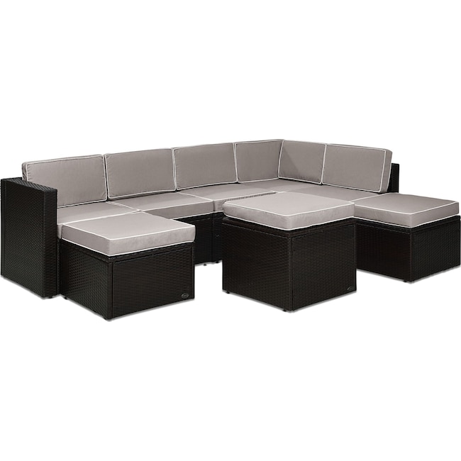 Outdoor Furniture - Aldo 7-Piece Outdoor Sectional and Ottoman Set