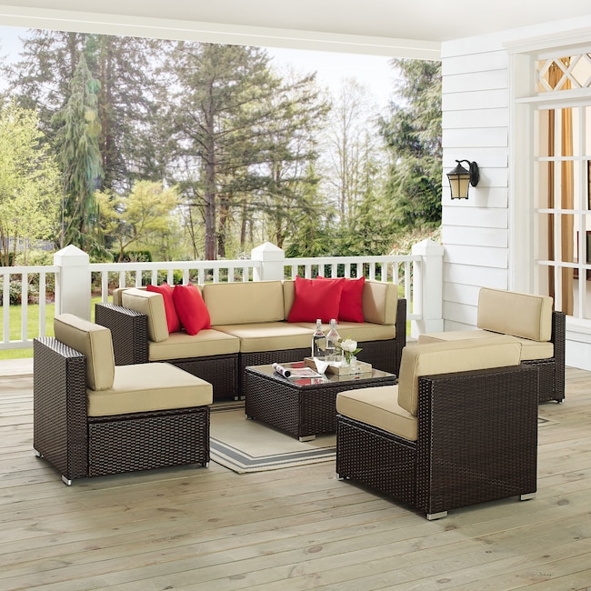 Outdoor Furniture - Jacques 3-Piece Outdoor Sofa, 3 Armless Chairs, and Coffee Table Set - Brown