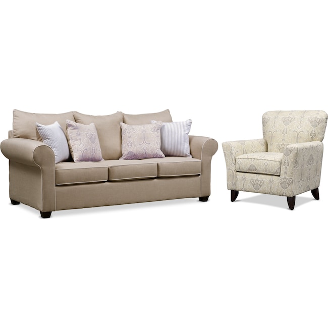 Living Room Furniture - Carla Queen Sleeper Sofa and Accent Chair Set