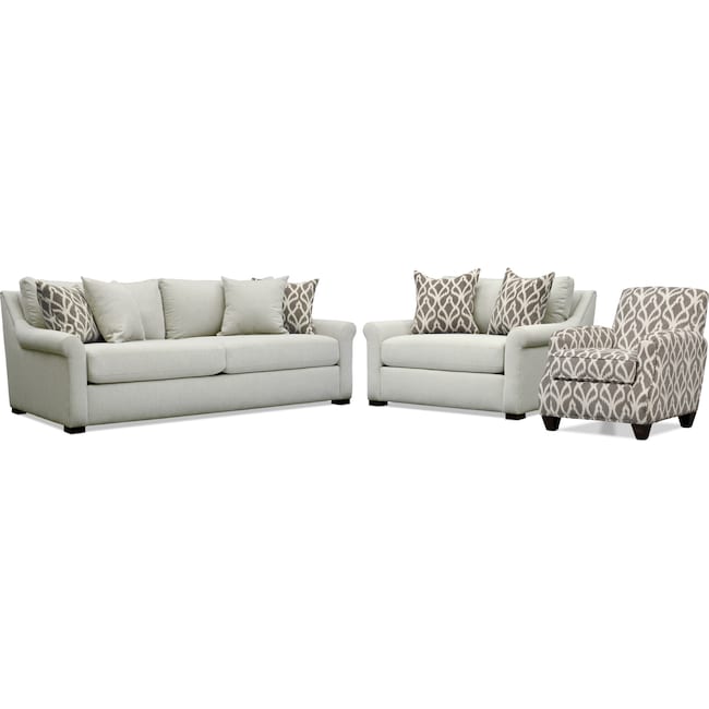 Living Room Furniture - Robertson Sofa, Chair and a Half, and Accent Chair - Gray