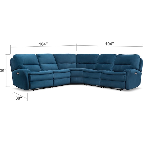 Living Room Furniture - Cruiser 5-Piece Dual Power Reclining Sectional and Recliner Set - Ink