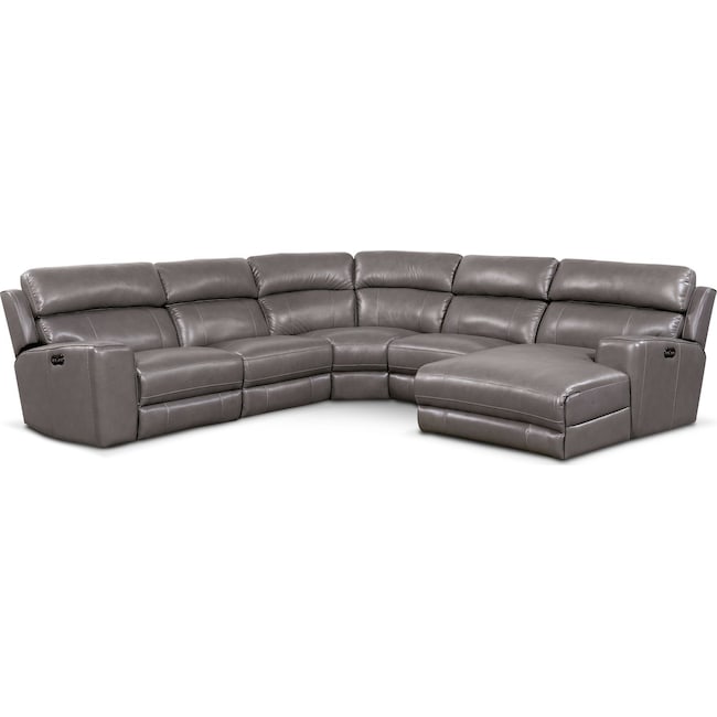 Living Room Furniture - Newport 5-Piece Dual-Power Reclining Sectional with Chaise and 2 Reclining Seats