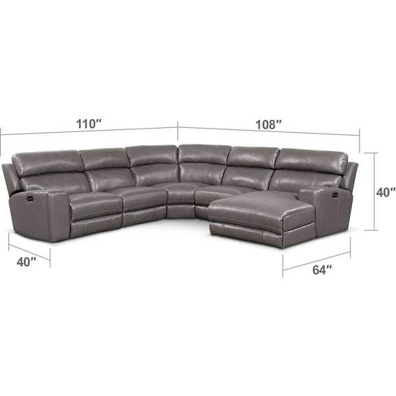 Living Room Furniture - Newport 5-Piece Dual-Power Reclining Sectional with Chaise and 2 Reclining Seats