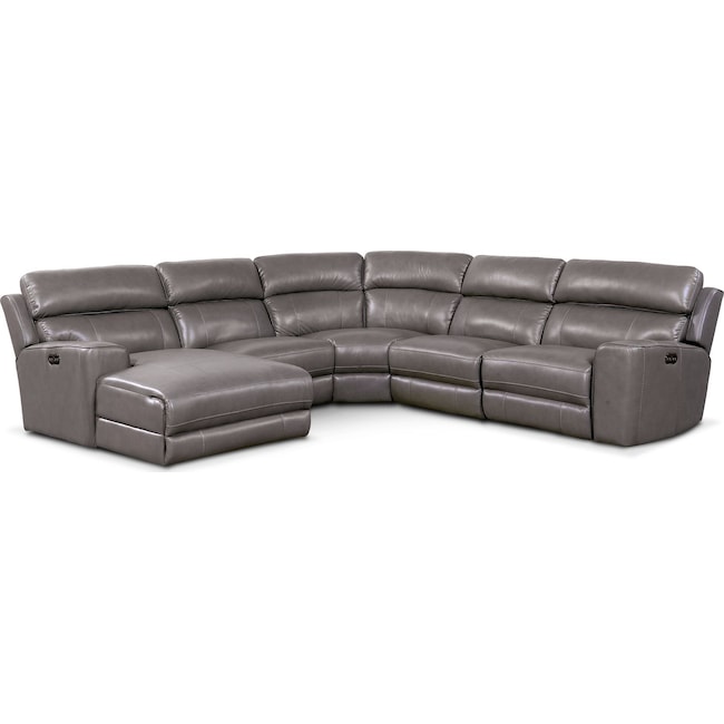 Living Room Furniture - Newport 5-Piece Dual-Power Reclining Sectional with Chaise and 2 Reclining Seats