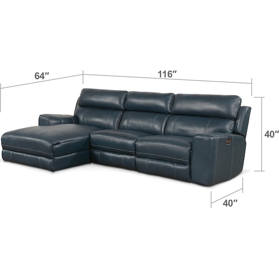 Living Room Furniture - Newport 3-Piece Dual-Power Reclining Sectional with Chaise
