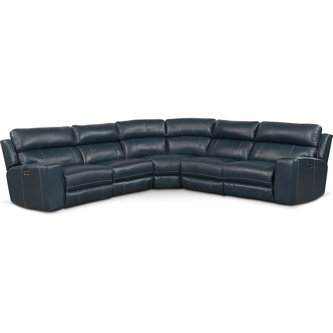 Living Room Furniture - Newport 5-Piece Dual-Power Reclining Sectional with 3 Reclining Seats