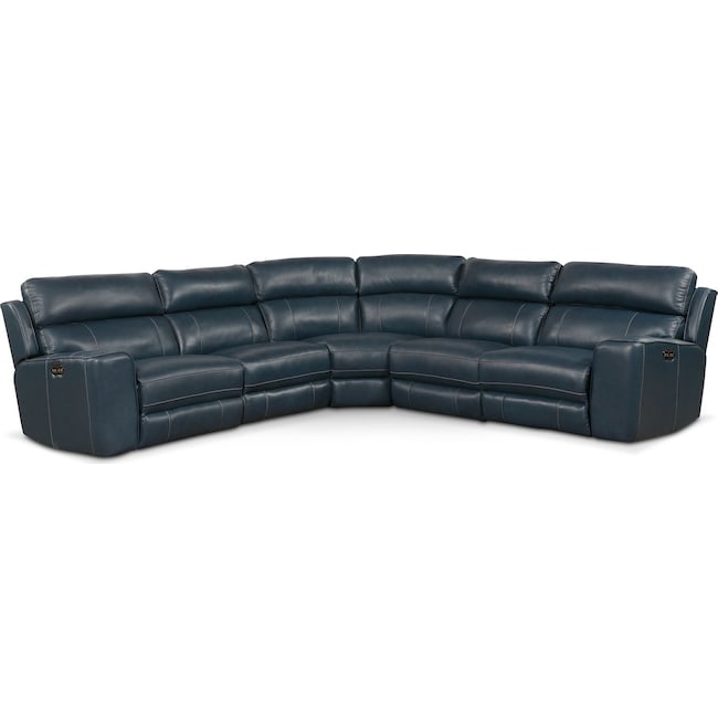 Living Room Furniture - Newport 5-Piece Dual-Power Reclining Sectional with 2 Reclining Seats