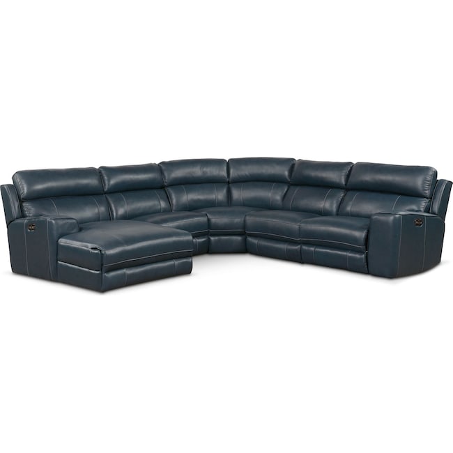 Living Room Furniture - Newport 5-Piece Dual-Power Reclining Sectional with Chaise and 2 Reclining Seats