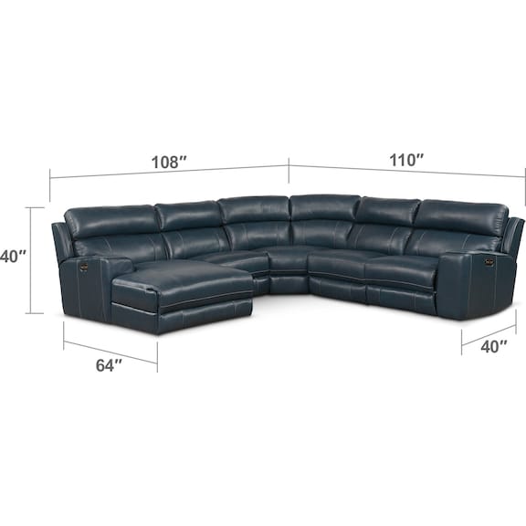 Living Room Furniture - Newport 5-Piece Dual-Power Reclining Sectional with Chaise and 2 Reclining Seats