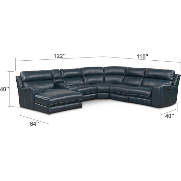 Living Room Furniture - Newport 6-Piece Dual-Power Reclining Sectional with Chaise and 2 Reclining Seats