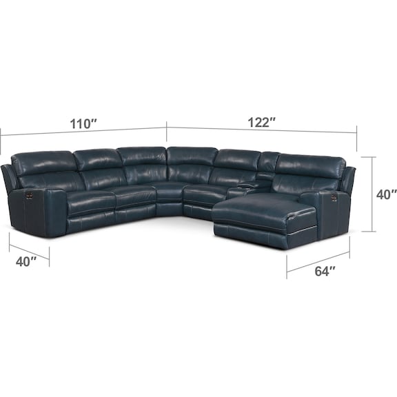 Living Room Furniture - Newport 6-Piece Dual-Power Reclining Sectional with Chaise and 2 Reclining Seats