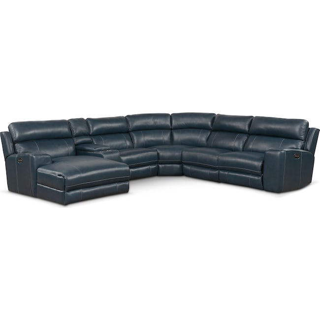 Living Room Furniture - Newport 6-Piece Dual-Power Reclining Sectional with Chaise and 1 Reclining Seat